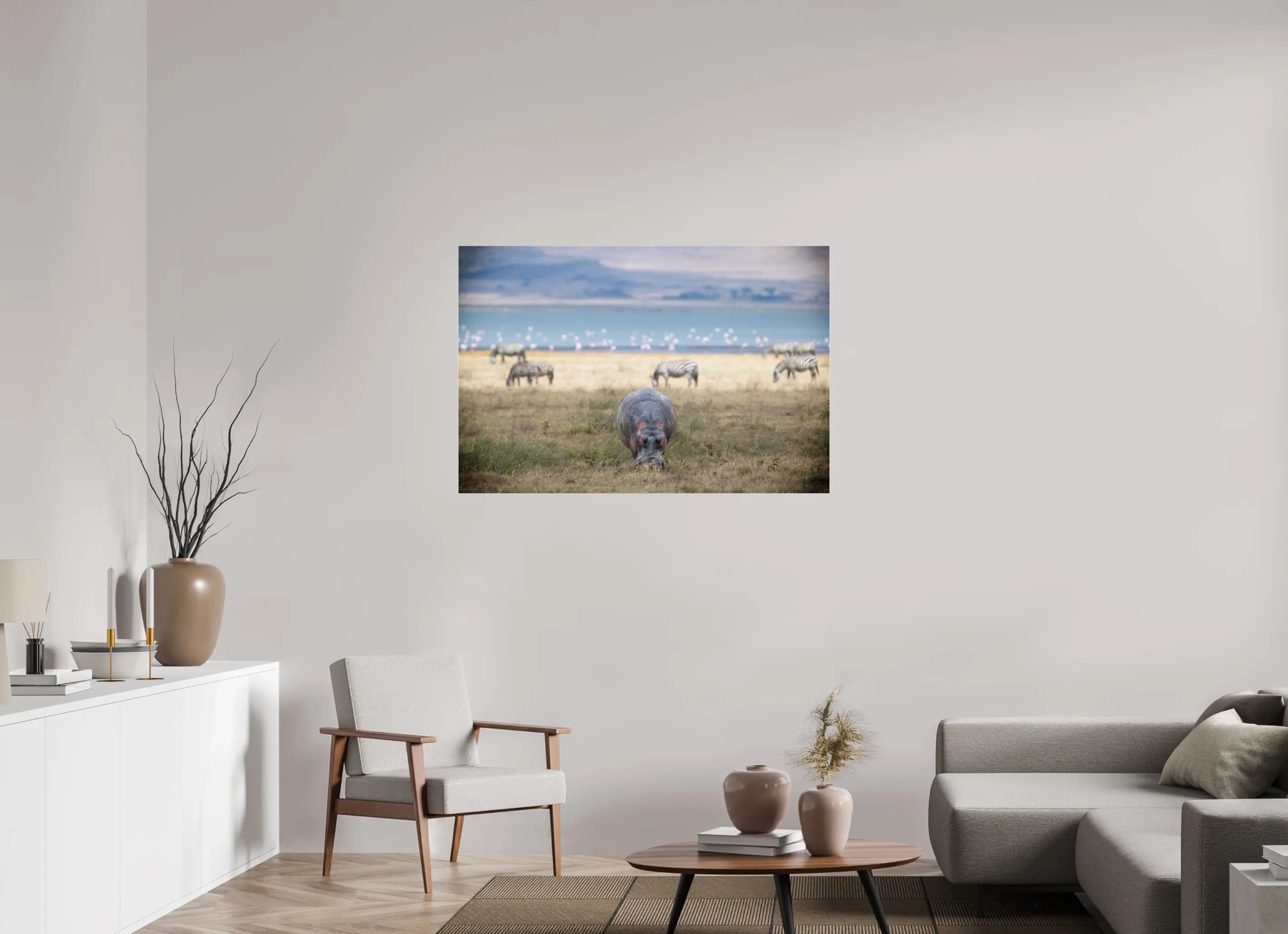 120 x 80 cm, Photo Print Under Acrylic Glass Hippo grazing