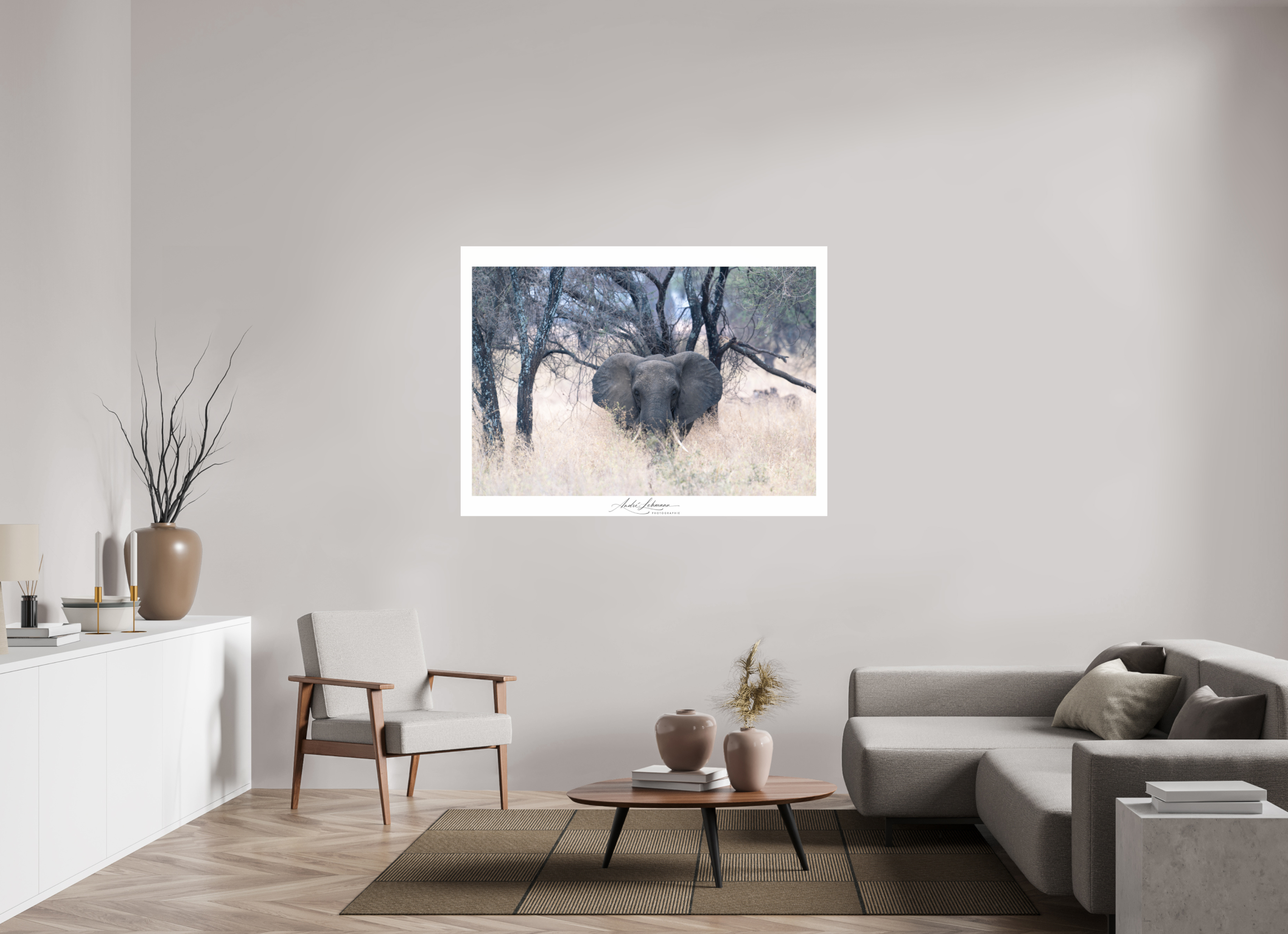 149.5 x 110 cm, Photo Print Under Acrylic Glass Elephant in the Savanna