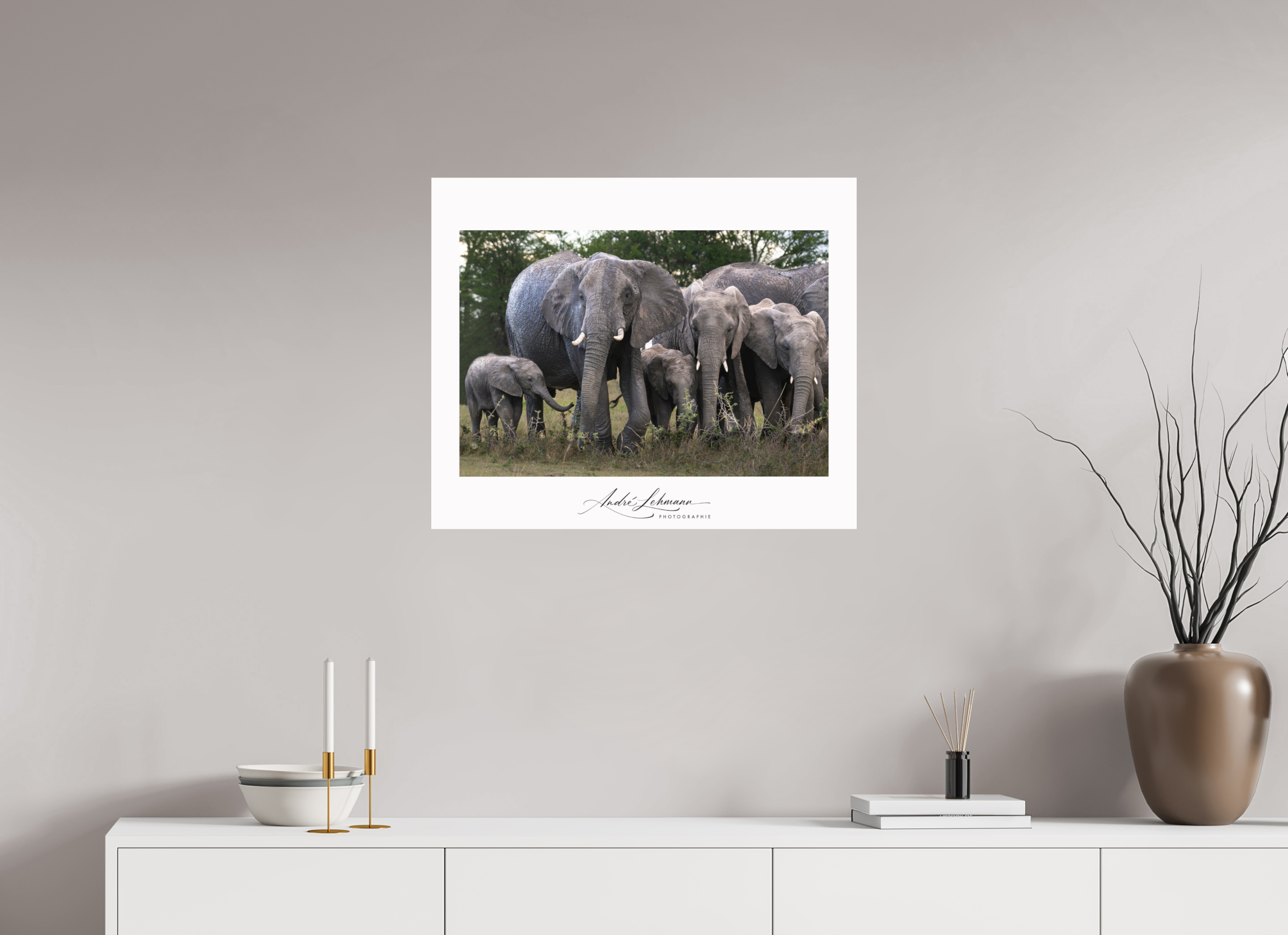 72.7 x 60 cm, Photo Print Under Acrylic Glass Happy Elephant family