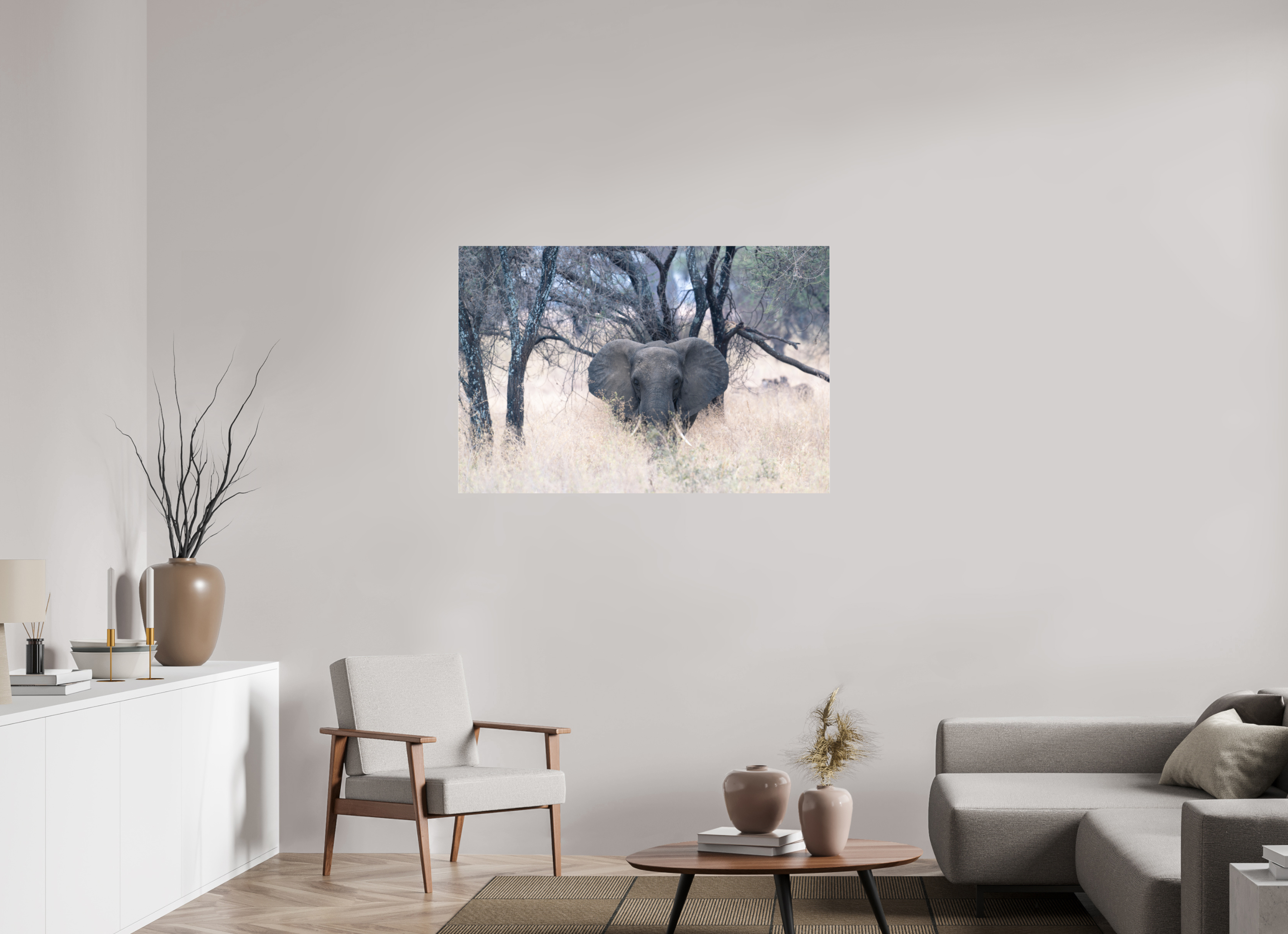 120 x 80 cm, Photo Print Under Acrylic Glass Elephant in the Savanna (no frame)