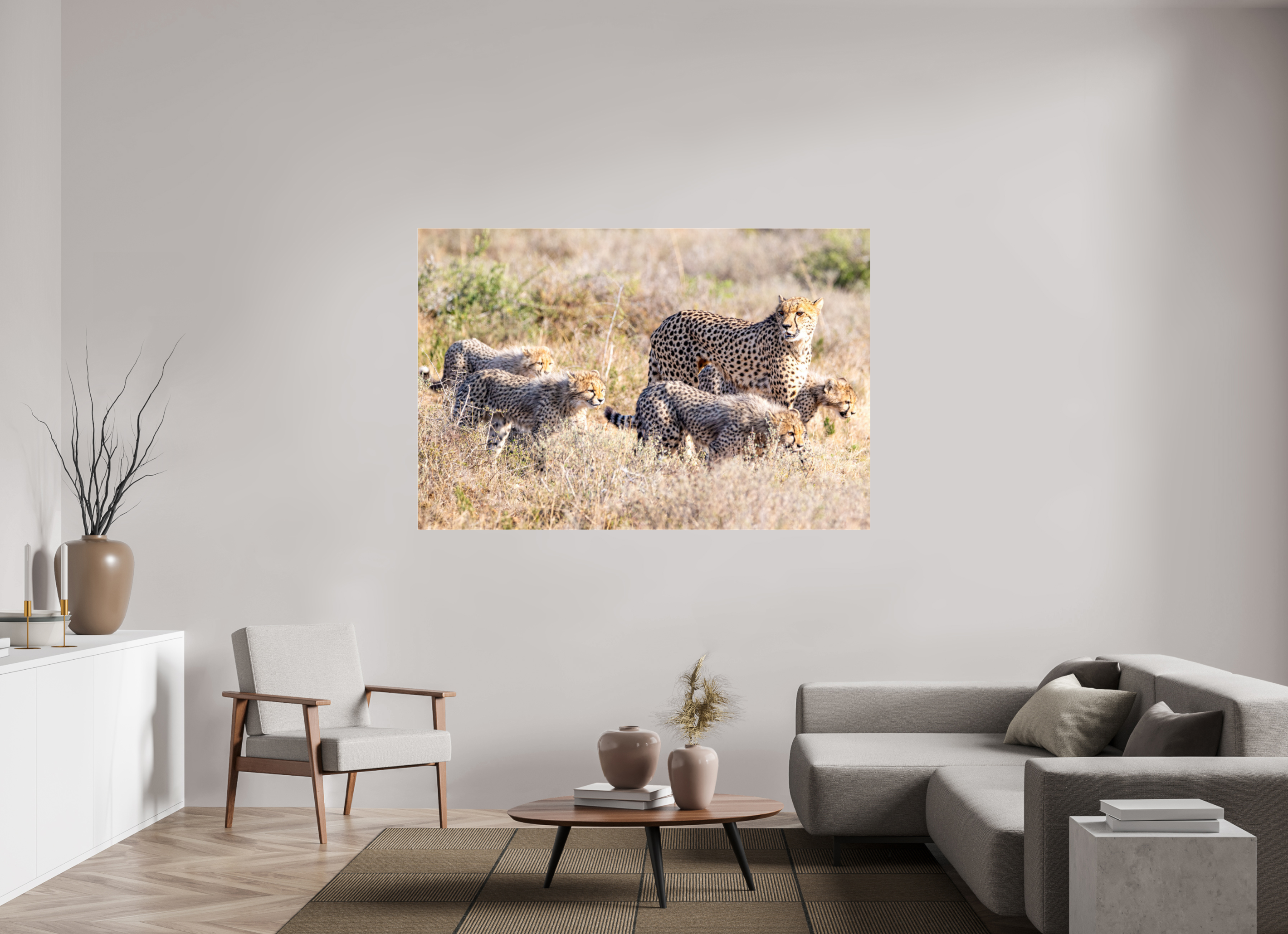 180 x 120 cm, Photo Print Under Acrylic Glass Cheetah and her cubs