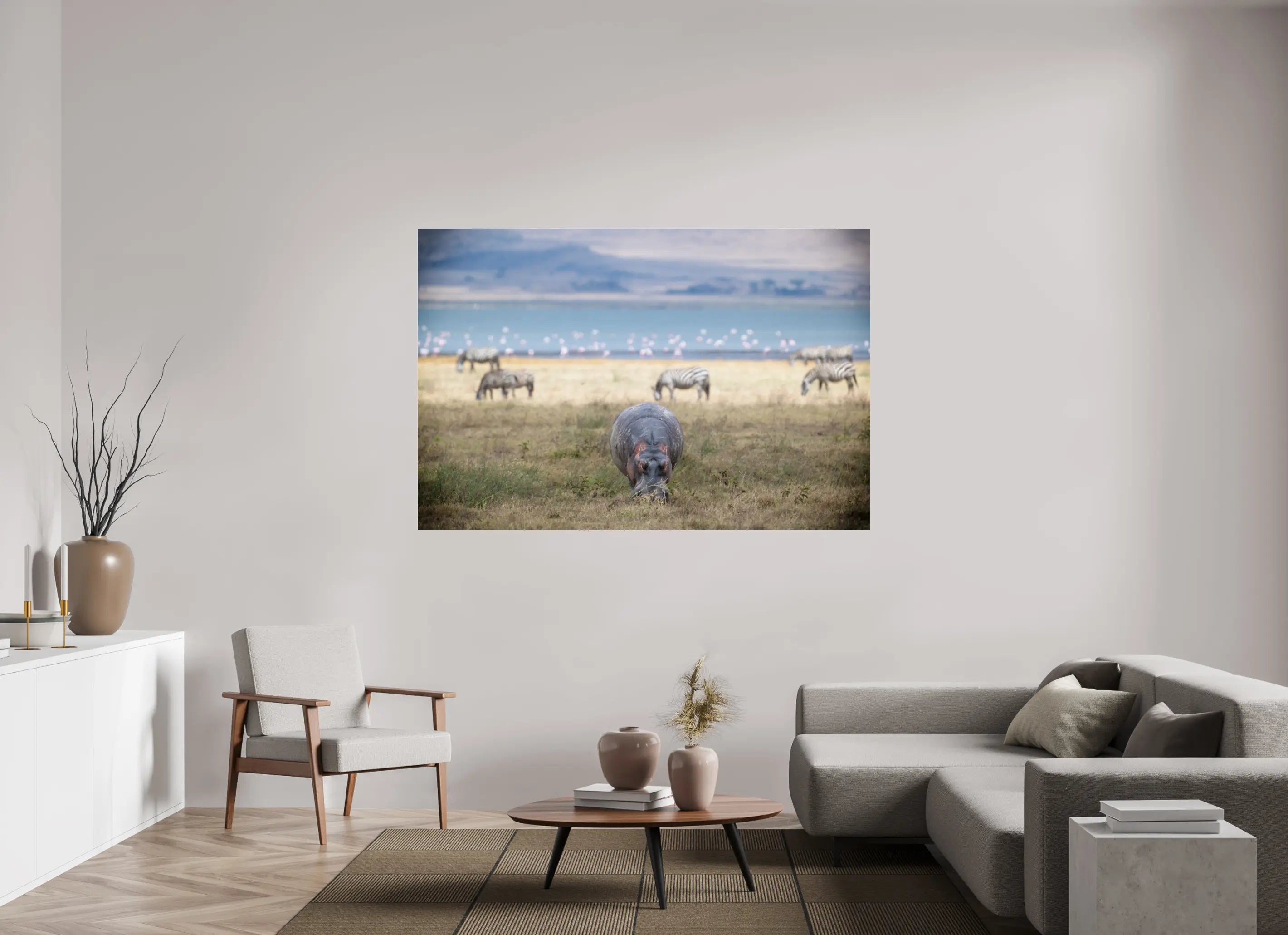 180 x 120 cm, Photo Print Under Acrylic Glass Hippo grazing