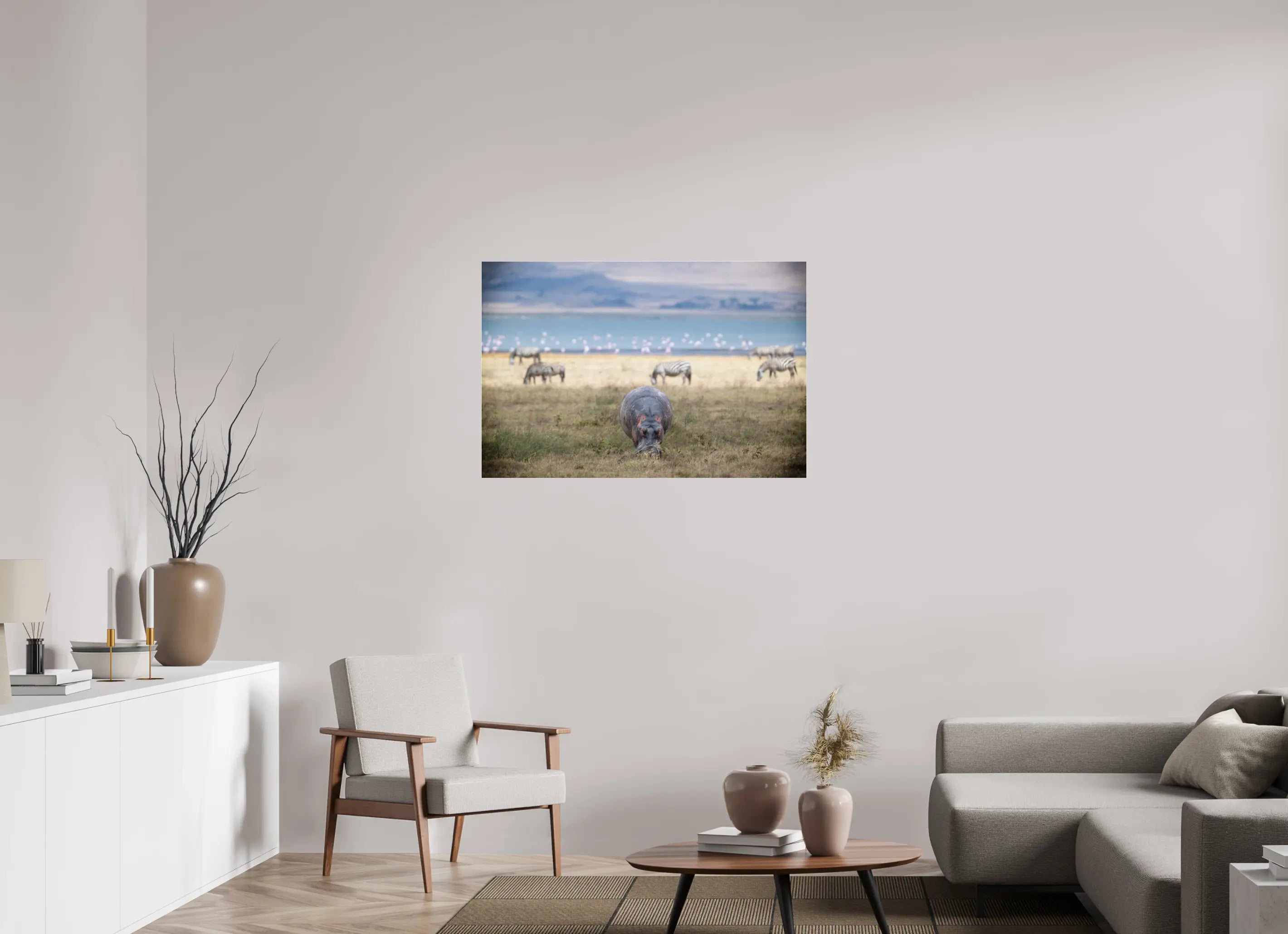 105 x 70 cm, Photo Print Under Acrylic Glass Hippo grazing