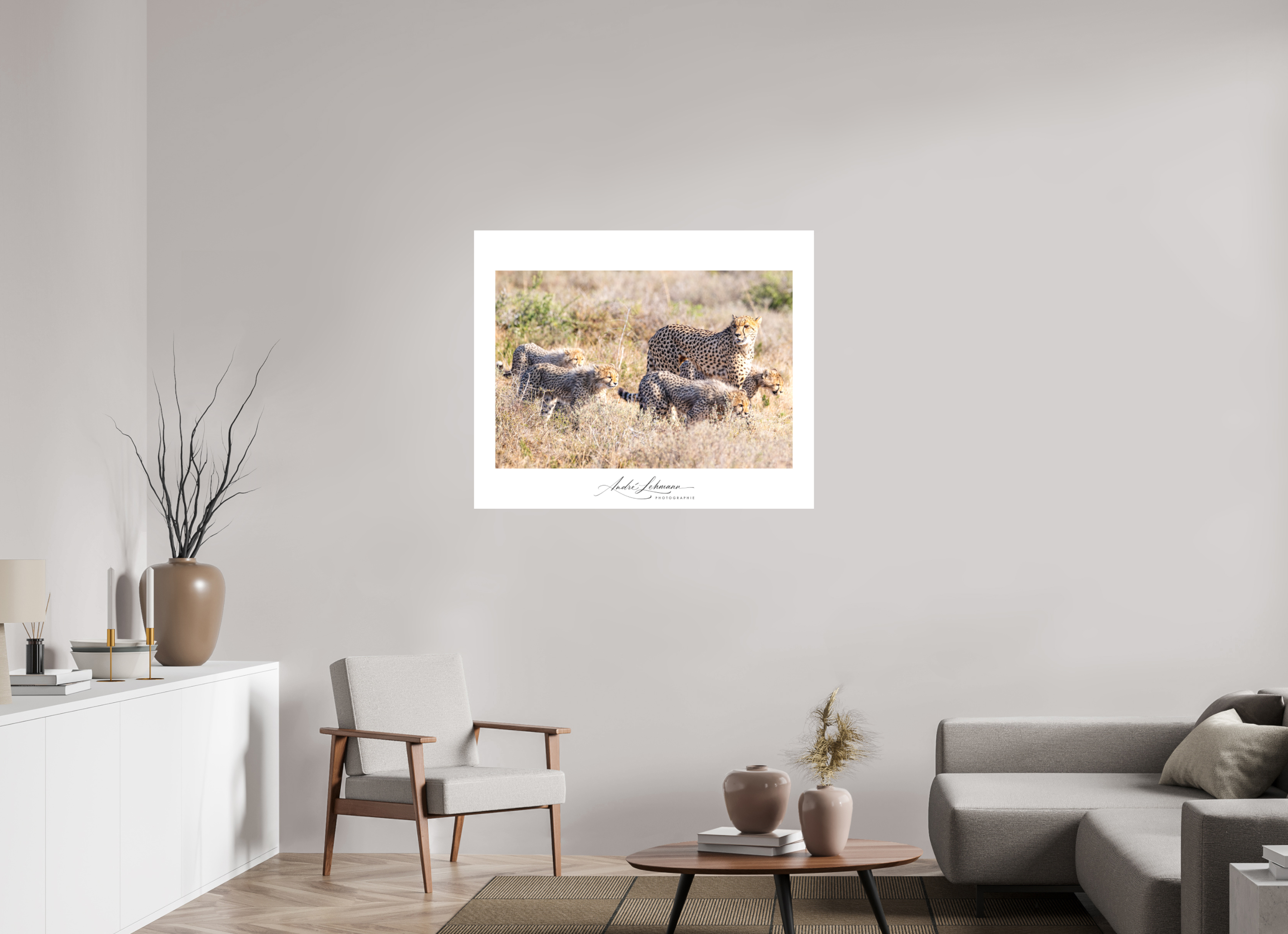109.9 x 90 cm, Foto-Druck auf Alu-Dibond Cheetah and her cubs