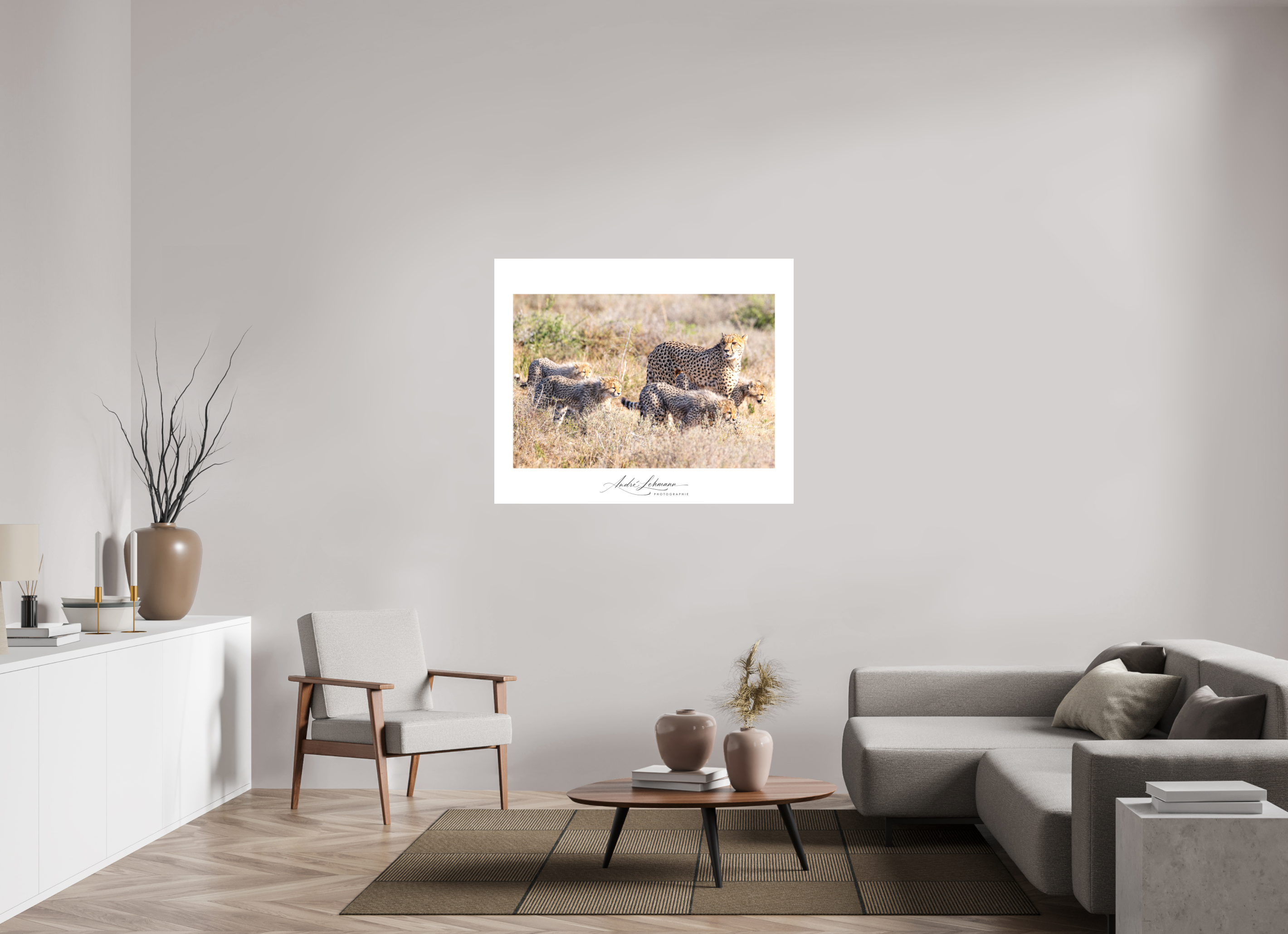 122.1 x 100 cm, Foto-Druck auf Alu-Dibond Cheetah and her cubs